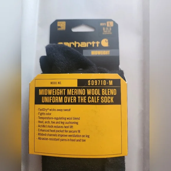 L Mens Carhartt 62% Wool Blend Over The Calf Sock Black Fits 9-11.5 - Picture 3 of 4
